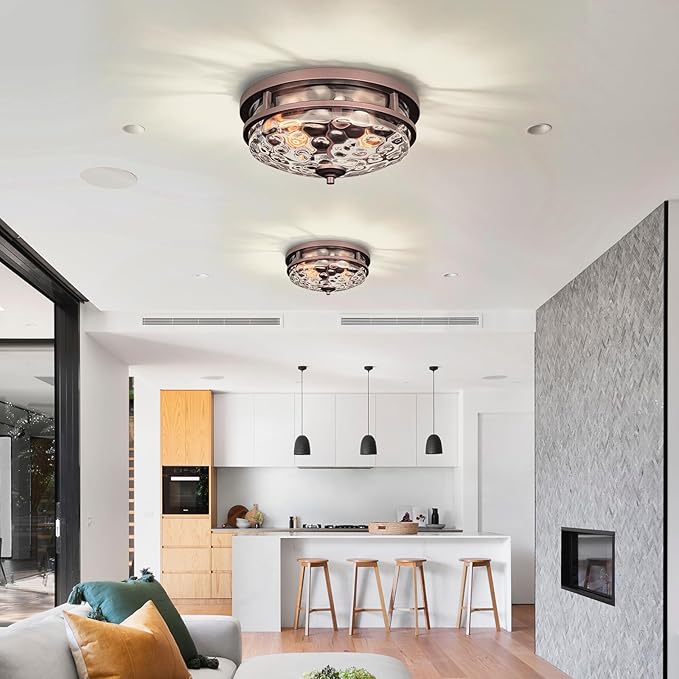 Flush Mount Ceiling Lights, 2-Light Farmhouse Close to Ceiling Light, Industrial Ceiling Lighting Fixture for Kitchen Hallway Bedroom Living Room Stairways Porch (Oil Rubbed Bronze)