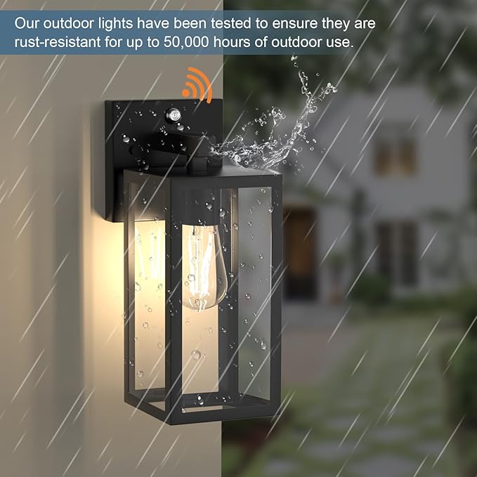Kalium Dusk to Dawn Porch Outdoor Light, 2 Pack Wall Light Fixtures Waterproof Exterior Wall Sconce Light Fixture with E26 Base for Patio Entryway Hallway (Bulb not Included)