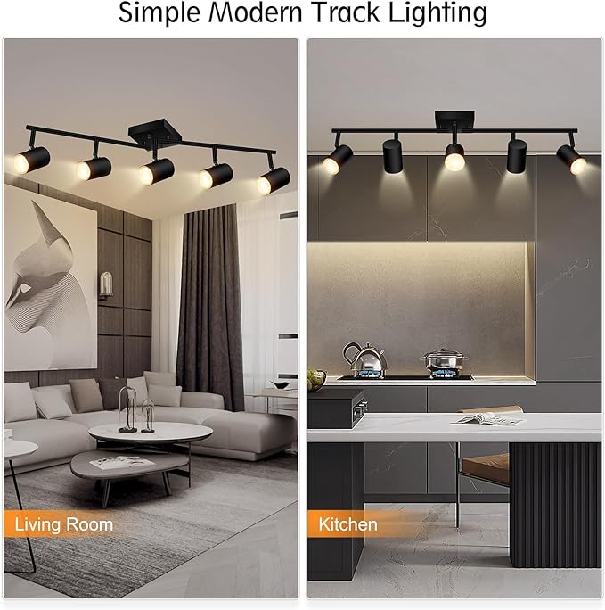 BoostArea Track Lighting Kit, Kitchen Lighting Fixtures Ceiling, 5 Light Track Lights, Rotatable Light Heads, Modern Track Lighting Fixtures Ceiling for Bedroom/Living Room,GU10 Bulb Not Included