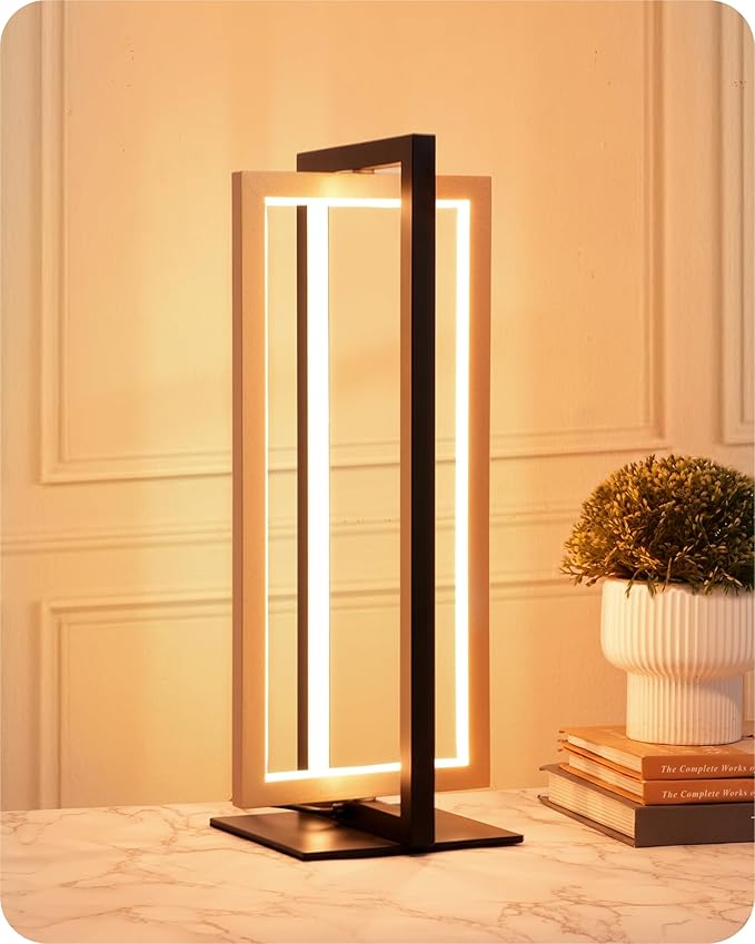 EDISHINE LED Table Lamp, 3 Color Temperatures Bedside Lamp (3000K 4500K 6000K), Stepless Dimmable Nightstand Lamp for Living Room Bedroom Office, Dual-Frame Rectangle, Angle Adjustable 850LM 18W
