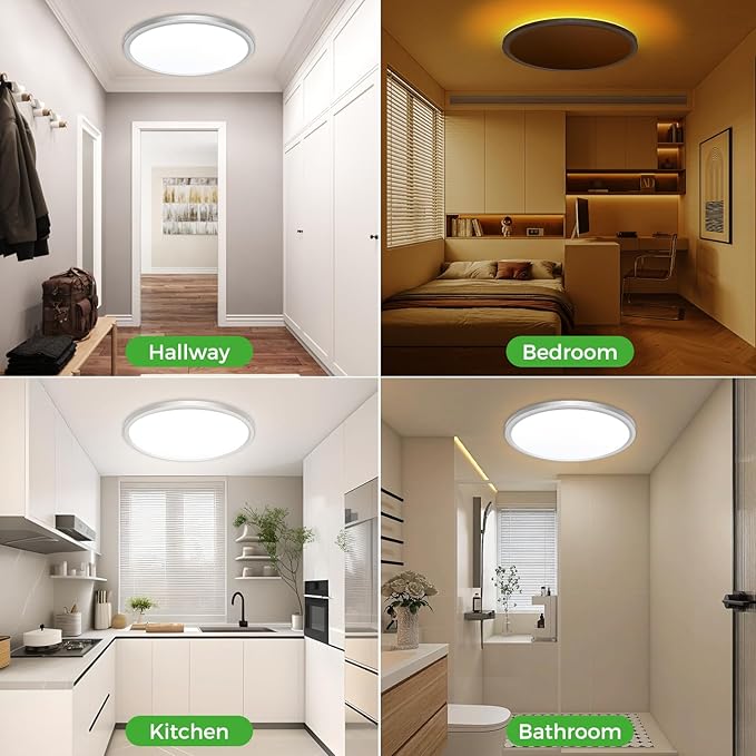 zemty 12 Inch LED Ceiling Light with Night Light 1800K, Dimmable with Remote Control, Low Profile Lighting for Bedroom Bathroom Kitchen - Brushed Nickel