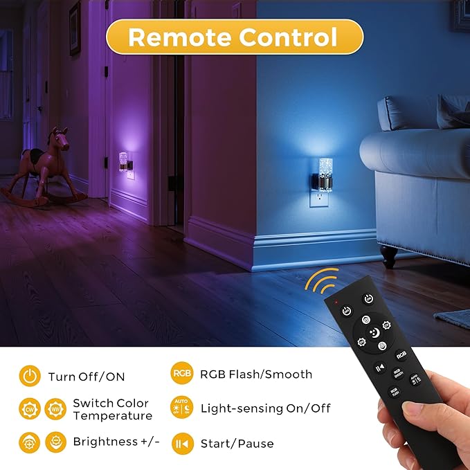 L LOHAS LED Night Light,Dimmable Night Lights Plug into Wall with Remote Control, RGB Color Changing, Dusk to Dawn Sensor, Acrylic Bubble Nightlight for Bathroom
