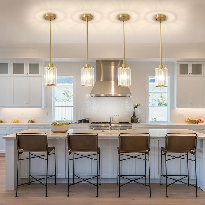 2 Pack Gold Pendant Lights for Kitchen Island, Modern Crystal Kitchen Hanging Light Fixtures, Mini Crystal Pendant Lights for Kitchen, Dining Room, Hallway, Foyer, Entryways