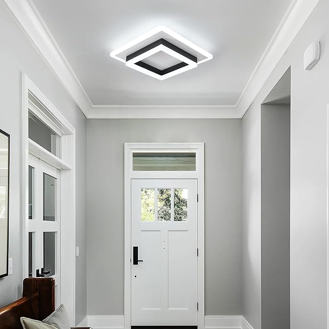 DELIPOP Modern LED Ceiling Light, 24W Black Flush Mount Light Fixture, 6500K Cool White Hallway Ceiling Light for Living Room Bedroom Bathroom Kitchen
