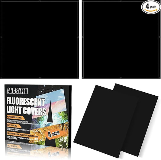ANGSYLTH 2 x 2 Feet Fluorescent Light Covers - 4 Pcs Covers for Ceiling Lights, Magnetic Light Filters for Classroom, Office, Hospitals, Home (Black)