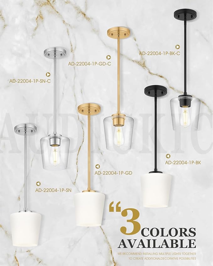 Pendant Lights Kitchen Island 2 Pack, 6" Matte Black Hanging Lights Fixtures with Clear Glass Shade, Modern Kitchen Pendant Lighting Over Island for Dining Room, AD-22004-1P2-BK-C
