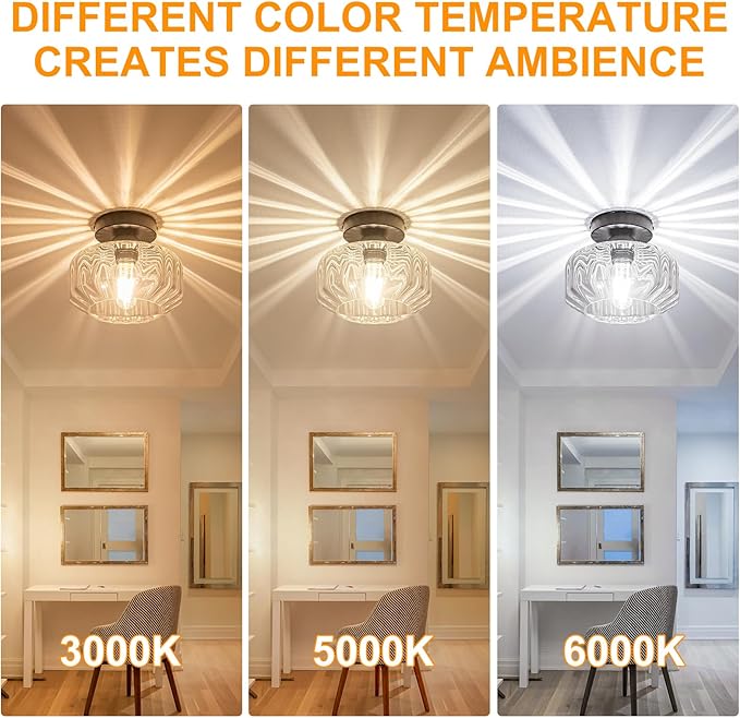 Tbaoinal Semi Flush Mount Ceiling Light with Diamond Glass Shade, 36-Faceted Panels Create Starburst Effect, 1200LM LED Bulb Included Matte Black Ideal for Hallway Entryway Kitchen Bathroom Bedroom