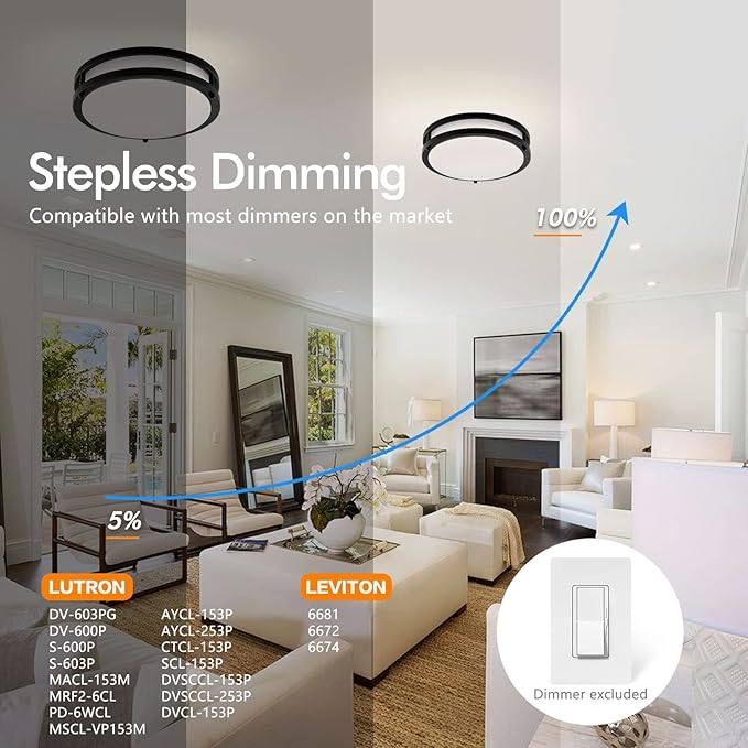 4-Pack 10Inch 30W LED Flush Mount Ceiling Light Fixtures Bright 3200LM Dimmable Ceiling Lights, 5CCT Adjustable 2700K/3000K/4000K/5000K/6500K, Ceiling Lamps for Kitchen Hallway Bathroom Bedroom Black