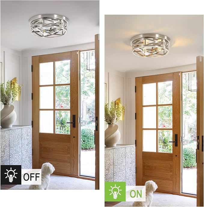 3-Light Flush Mount Ceiling Light Fixture, Farmhouse Ceiling Lights for Kitchen, Modern Black Close to Ceiling Light for Hallway Bedroom Balcony Porch Stairway, E26 (Silver, 1 Pack)