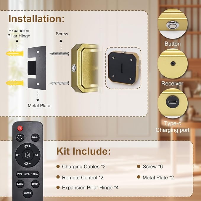 HISTAR Battery Operated Wall Sconce Set of 2, 10000mah Rechargeable Gold Crystal Wall Sconce, 3 Colors 360° Rotate Wireless Wall Scone Decor for Bathroom Bedroom Living Room, 20.5 Inch