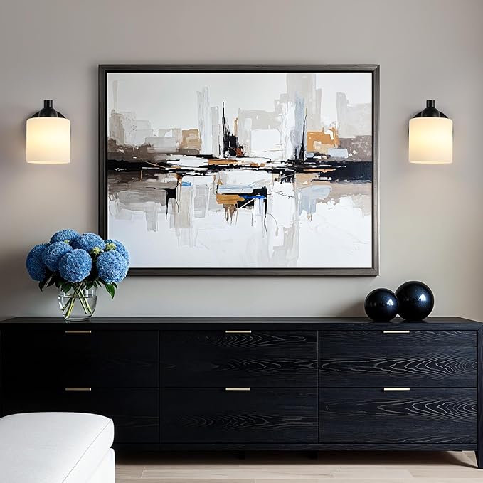 Mecgirn Matte Black Milk Glass Wall Sconces, 1 Pack Hardwired Indoor Wall Light Fixtures for Living Room, Hallway, Bedroom, Ceramic E26 Sockets (Bulbs Not Included)