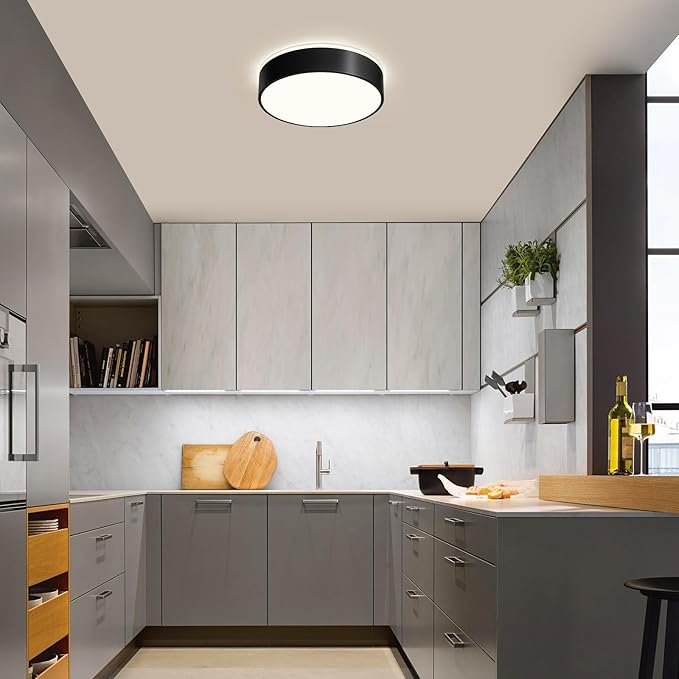 Vikaey Black LED Ceiling Light Modern Flush Mount Light Fixture Round Metal Non Dimmable Ceiling Lamp for Living Room Entryway Bedroom Kitchen 15.74 Inch