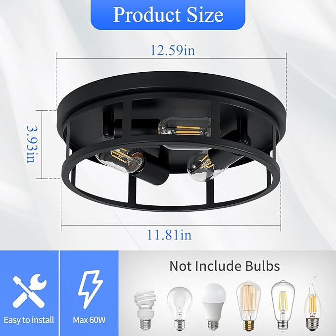 Ceiling Light Fixture,Black Flush Mount Ceiling Light,13 Inch Hallway Light fixtures Ceiling,Light Fixtures Ceiling Mount for Farmhouse,Kitchen (2, 13 inch)
