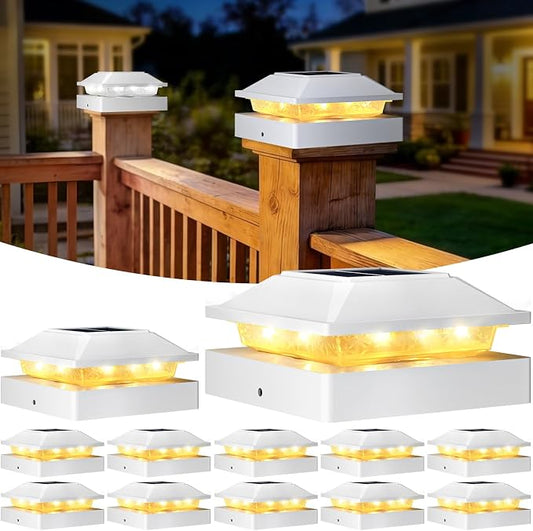 Peasur 4x4 Post Solar Lights 12 Pack, 2 Modes 16 LED Solar Post Cap Light Waterproof, Deck Fence Post Solar Lights Powered Outdoor, Fit 4x4 Wood/Vinyl Posts for Porch Patio