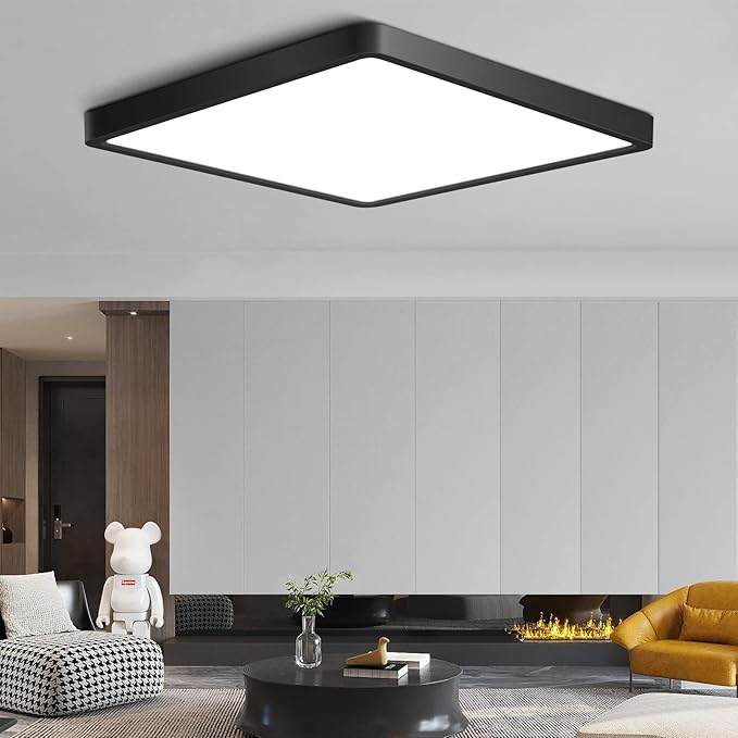 12Inch 24W Square LED Ceiling Light Fixtures Flush Mount, 6000K Cold White LED Ceiling Lamp, Surface Mount Modern Ceiling Lights, Black Slim Flat Panel Lighting for Bedroom, Kitchen, Bathroom Etc