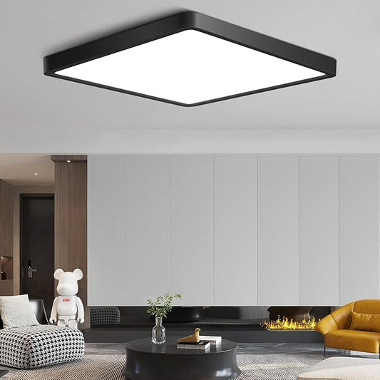 12Inch 24W Square LED Ceiling Light Fixtures Flush Mount, 6000K Cold White LED Ceiling Lamp, Surface Mount Modern Ceiling Lights, Black Slim Flat Panel Lighting for Bedroom, Kitchen, Bathroom Etc