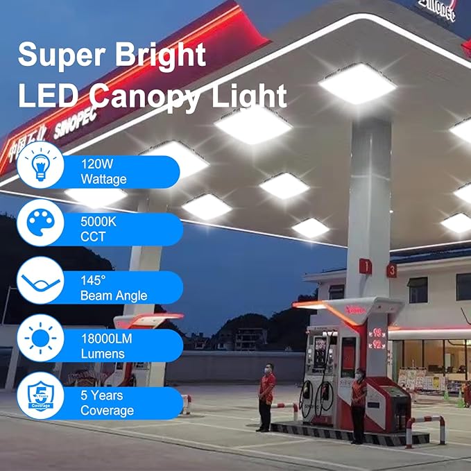 120W LED Canopy Light for Gas Station Light, 18000lm 0-10V Dimmable 5000K LED Canopy Lights, IP65 Waterproof Commercial Canopy Lights for Outdoor Garage Warehouse Shop Carpor UL Listed, 4 Pack