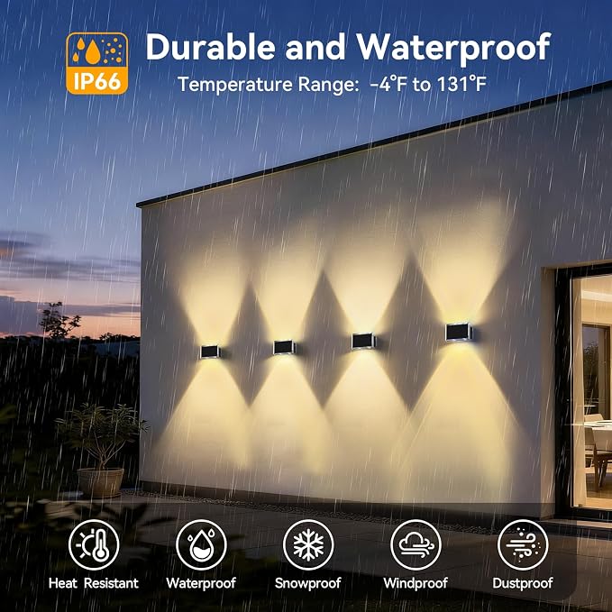 TECKNET Solar Fence Lights 12 Pack, 8 Modes RGB Color Changing, 200°Wide Lighting & Up Down Lights, IP66 Waterproof Dual-Lens LED Decorative Lights for Wall/Garden/Fence/Patio/Backyard