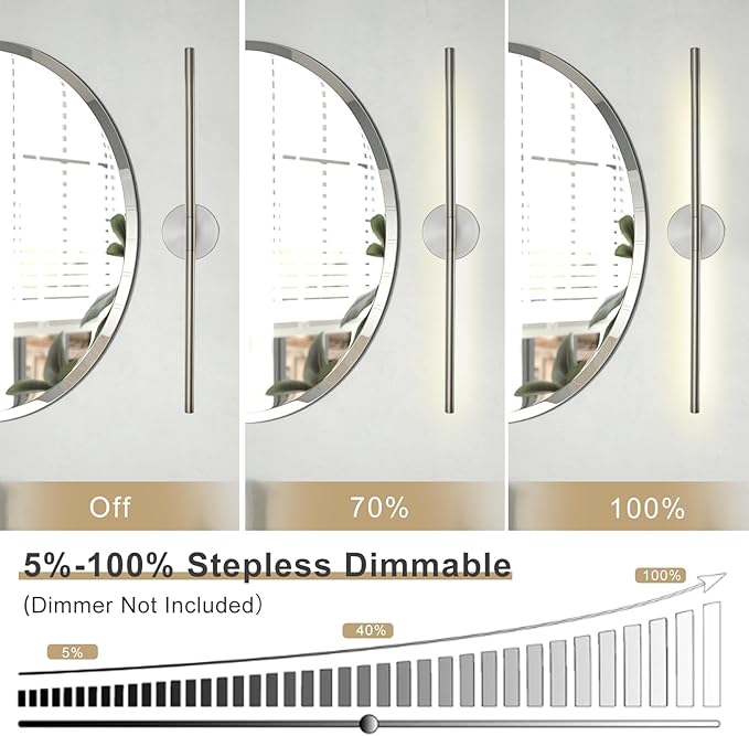 Brushed Nickel Bathroom Light Fixtures Over Mirror 36 Inch, 26W 360° Rotatable Dimmable 4000K LED Vanity Light Bar, Modern Bathroom Vanity Lights Above Mirror