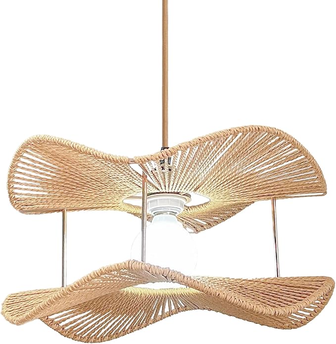 Farmhouse Rattan Pendant Lights 2-Tier Coastal Kitchen Light Over Island 15.8in Boho Rattan Hanging Lighting Wicker Woven Chandelier for Dining Room Bedroom Entryway Restaurant Foyer