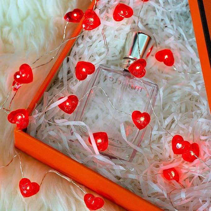 BOHON Valentine Day Decorations 10 ft 40 LEDs String Lights with Remote | Red Heart Shaped Twinkle Fairy Lights Battery Operated for Kids Bedroom Indoor Party Valentine's Day Mother's Day Decor