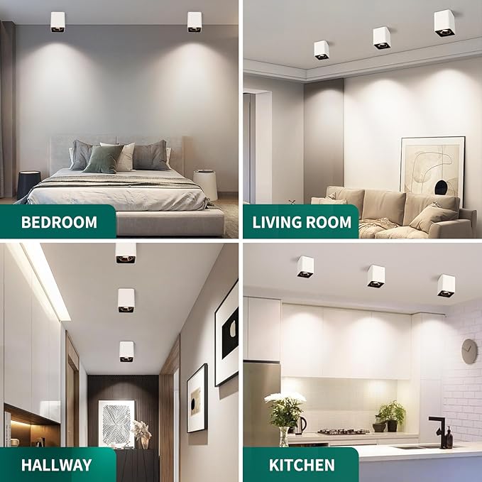OKELI White Modern LED Dimmable Ceiling Light Fixtures for Hallway Kitchen Entryway, 20W 1300LM 2700K-6000K Flush Mount Close to Lighting, Cuboidal Ceiling-Lamps 3pack