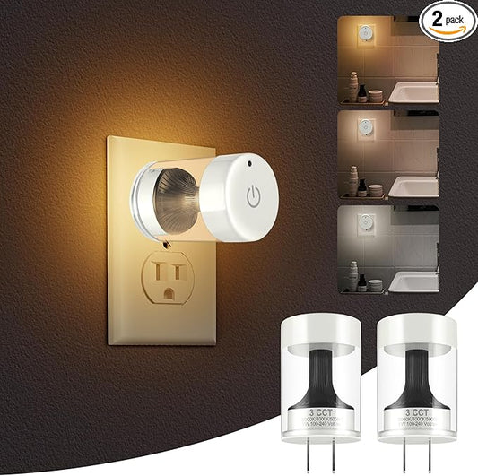 TSEXES 2 Pack LED Night Light Plug into Wall 3000K/4000k/5000K Adjustable Color Temperature Night Light,Touch Control Nightlight Dimmable,Built in Dusk to Dawn Sensor for Bathroom Hallway Kitchen