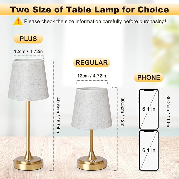 Wowag Small Cordless Table Lamp Rechargeable,5000mAh Battery Operated Desk Lamp,3 Colors & 7 RGB Stepless Dimmable,Touch Ambient Light for Bedside,Bedroom,Dining Room,Living Room,Gold,FlaxenShade