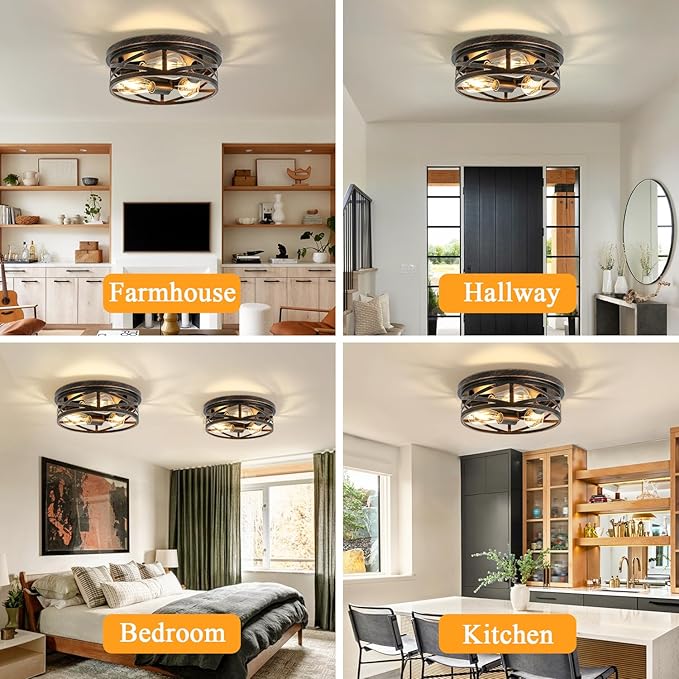 3-Light Flush Mount Ceiling Light Fixture, Farmhouse Ceiling Lights for Kitchen, Modern Black Close to Ceiling Light for Hallway Bedroom Balcony Porch Stairway, E26 (Oil Rubbed Bronze, 1 Pack)
