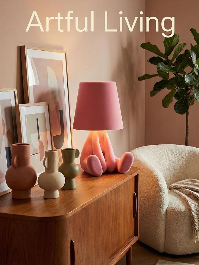 Bedside Touch Control Table Lamp, Golden Decor Thinker Statue LED Table Lamp with USB Port, 3 Way Dimmable Modern Night Light Nightstand Lamp for Home Living Room Office Shelf Decor (Pink-B)