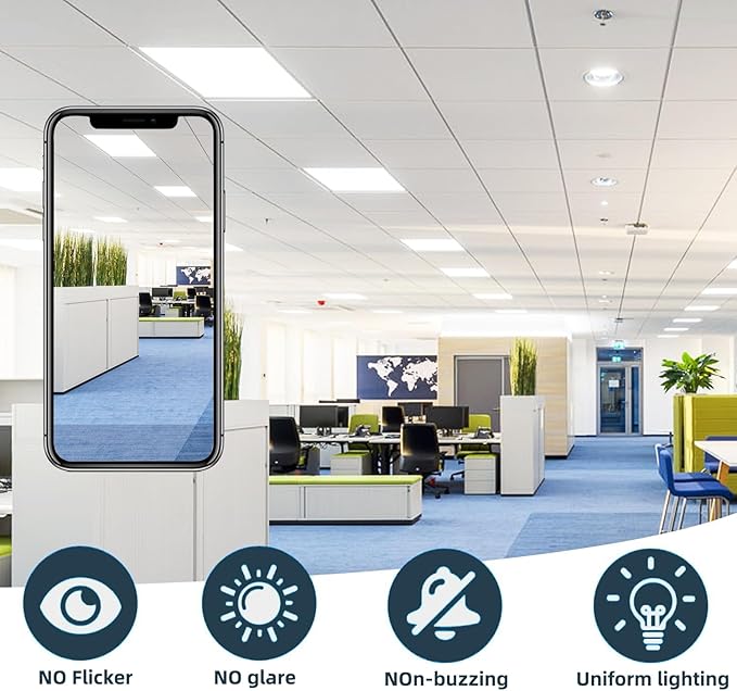 WYZM 2X4 LED Flat Panel Light Drop Ceiling Office Fixture,0-10V Dimmable,7800 Lumens,5000K Daylight White Color, Flat LED Light Panel,Recessed Edge-Lit Troffer Fixture (4 Pack)