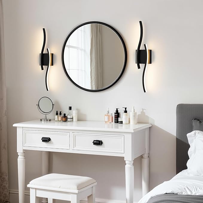 WOSHITU Bathroom Vanity Lights Over Mirror: 23.6 Inch 24W Black LED Bathroom Lighting Fixtures 5CCT Dimmable 2700-5000K Vanity Lighting Modern Bath Sconces Wall Light for Mirror Bedroom Living Room