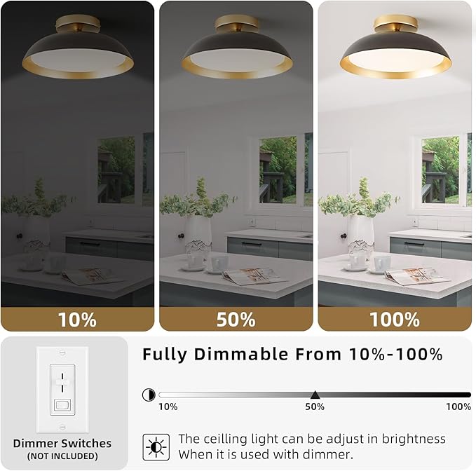 OKELI LED Flush Mount Ceiling Light Fixture, 24W Dimmable 5CCT Modern Black Gold Ceiling Light, 11.8 Inch Close to Ceiling Lighting for Bedroom Kitchen Living Room Hallway