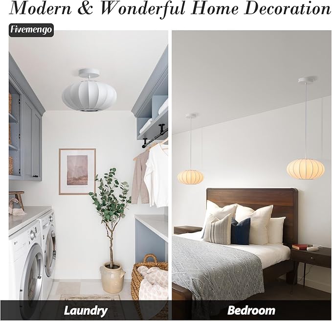 11.5in Small Lantern Pendant Light, Imitation Silk Lampshade, White Bubble Pendant Light, Large Hanging Lamp Simple Chandelier for Dinning Room Kitchen Island Bedroom Restaurant Cafe