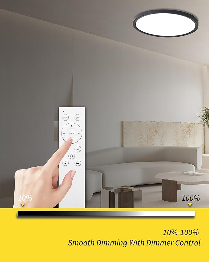 4Pack 12 Inch Remote Control Dimmable LED Flush Mount Ceiling Light Panel,24W 2520LM,2700K-6000K Adjustable Color,Ultra Thin Round Black Ceiling Light Fixture for Hallway Kitchen Bedroom Home Office
