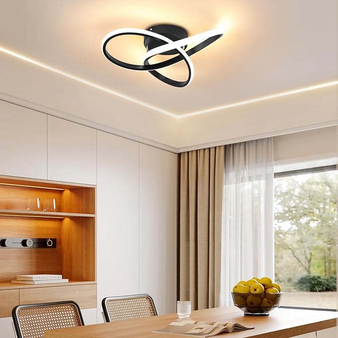 CANEOE Modern LED Ceiling Light Fixture,42W Dimmable Flush Mount Ceiling Light with Remote Black Close to Ceiling Light,3-Color Ceiling Lamp for Bedroom Living Room Kitchen Dining Room Office