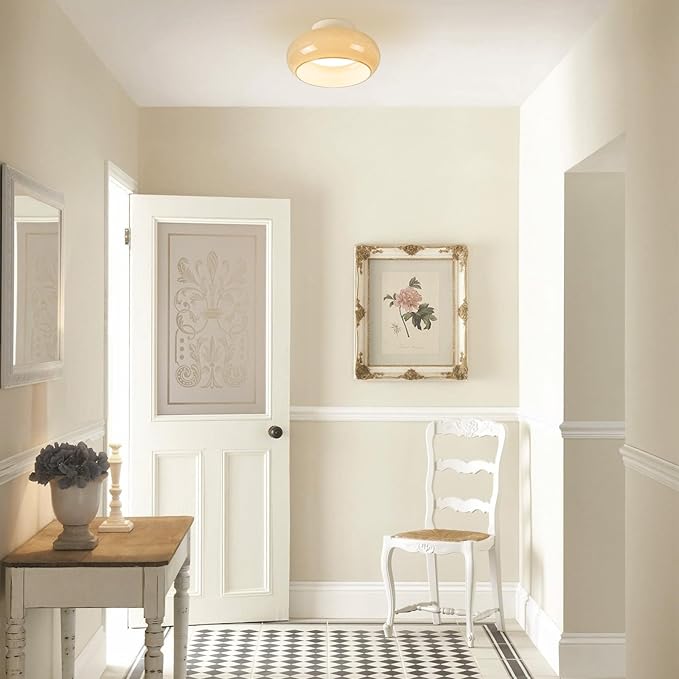 TeHenoo Modern LED Ceiling Light,11 inch,Olive Green Milk Glass Shade,3000K/Warm White/15W,Mid Century Flush Mount Light for Hallway,Laundry Room,Living Room