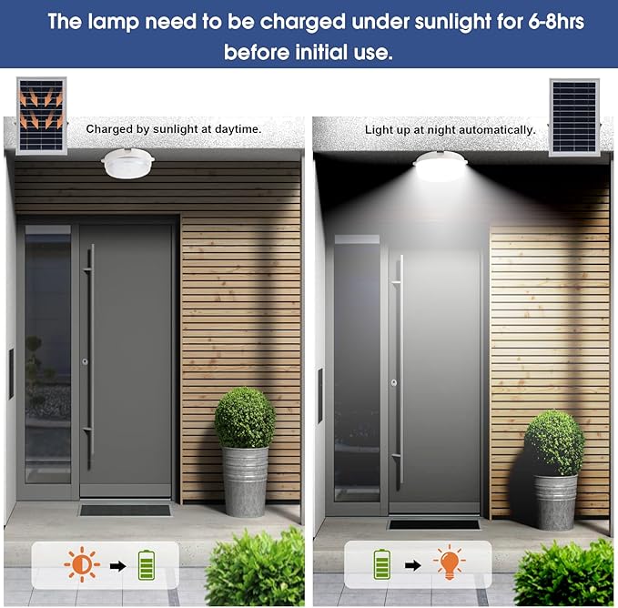 Solar Ceiling Lights-Indoor Outdoor, Daytime & Dimmable 1000LM Solar Shed Light with ON/Off Switch & Remote, Cool/Warm White Barn Light for Yard, Patio, Shop, Porch, Chicken Coop