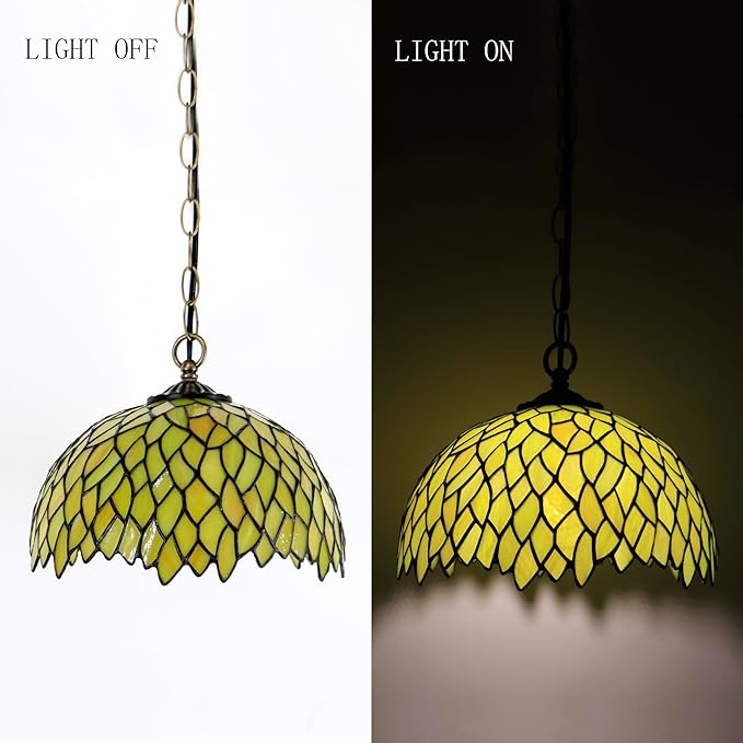 Tiffany Pendant Light Plug in Stained Glass Hanging lamp 12X12X181 Inch Hanging Lamp Living Room Bedroom Kitchen Dining Room Office(Yellow Wisteria)