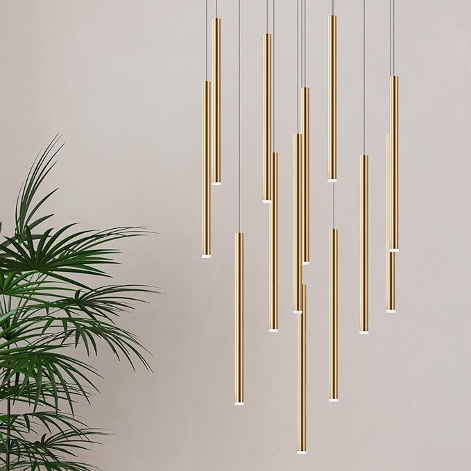 CANALIS 13 Mini Pendant Lighting Brass - LED Hanging Light Fixture for Kitchen Island, Bar, Foyer - Cluster Pendants - Dimmable, Adjustable Wire, Lamp Bulb Included