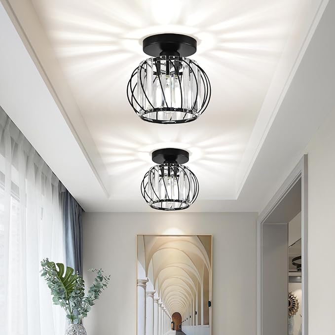 Crystal Ceiling Light - Black Crystal Chandelier for Kitchen, Hallway, Entrance, Balcony, Dining, Living, Bar, Farmhouse