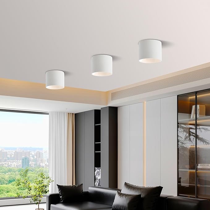 Ceiling Light Fixture, Flush Mount Dimmable Ceiling Lights, Modern LED Cylinder Ceiling Light Spot Lights Indoor for Living Room Hallway Entryway Kitchen, 3000K, White, 3 Pack