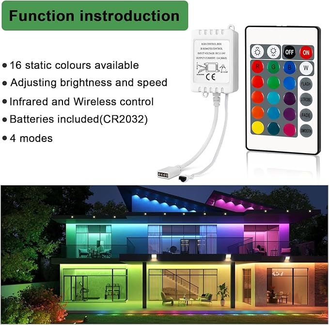 RGB LED Light Strip Remote Controller, Dimmer for RGB LED Strip Lights, 24 Key Wireless IR Remote Controller for SMD 5050 3528 Rope Lights