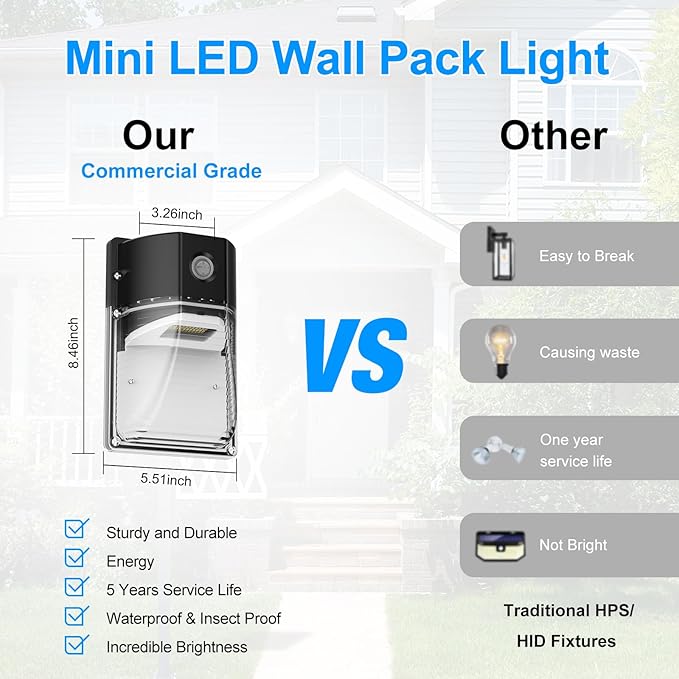 30W LED Wall Pack Light, Dusk to Dawn Outdoor Lighting Sensor, 3600LM, 5000K, LED Outdoor Wall Lights, 120Vac IP65 Waterproof Security Flood Light for Commercial, Porch, Garage, Garden, 6 Pack