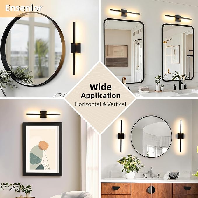 Brushed Black Vanity Light 24 Inch Modern Bathroom Light Fixtures 16W Wall Vanity Lamp Over Mirror, Dimmable 5CCT LED Wall Sconce for Bedroom Cabinets
