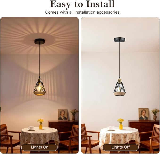 ropelux Pendant Lights Kitchen Island, Modern Kitchen Island Lighting, Adjustable Height Farmhouse Black Gold Brass Hanging Light Fixture for Living Room Sink Dinning Room Bedroom- 3 Pcs