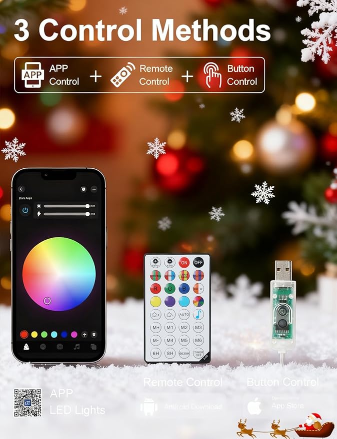 echosari Christmas String Lights, 100 LED Smart String Lights 33Ft Millions Color Changing with App, Music Sync for Yard Garden Xmas Trees Decor (Clear Cable)