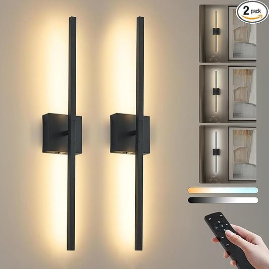 KARTOOSH 28.3 Inch Battery Operated Wireless Wall Sconce, 360° Rotatable Detachable Modern Wall Lamp with Remote Control Stepless Dimmable 3000K-6000K LED Light for Bedroom, Living Room Gallery Black