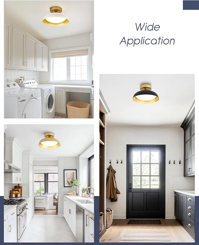 kudos Flush Mount Ceiling Light, 9.5inch LED Ceiling Light Fixture 2 Pack, Black and Gold Finish, 12W 600lm Modern Hanging Light Fixtures for Living Room, Bedroom, 5CCT Adjustable, KDCL01-BK-S-2PK
