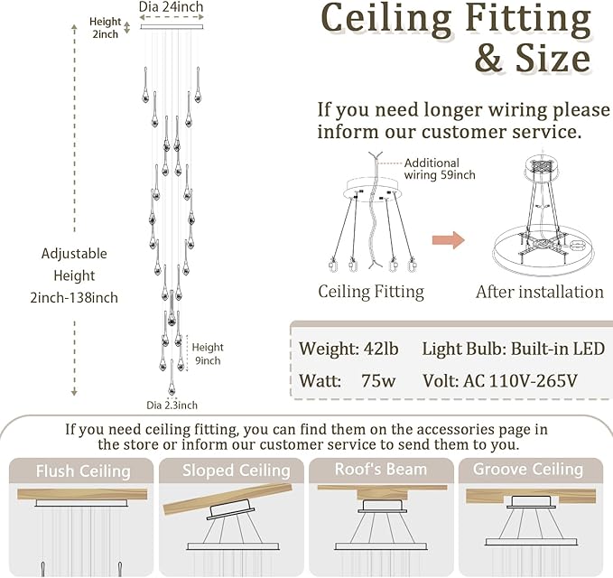 ykolupty Modern Crystal Chandelier 25-Lights Raindrop Chandeliers LED Dimmable High Ceiling Pendant Light Black Large Chadnelier for Foyer Entrance Living Room
